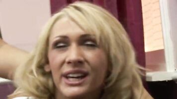 Super Hot Blonde Secretary in Panythose and Lace Panties on High Heels gets fucked by Big Dick Boss at Workplace for cum